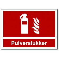 Pulverslukker - rektangulært skilt med tekst