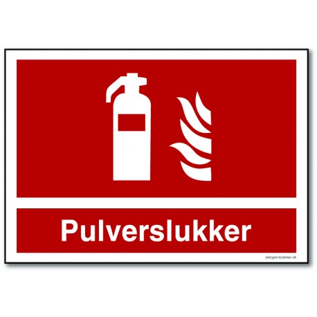 Pulverslukker - rektangulært skilt med tekst